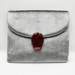 Vtg Crown Lewis Silver Velvet Envelope Clutch Tortoiseshell Gold Chain Strap